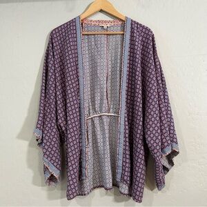 Sim & Sam Kimono Jacket S/M Boho Geometric Print 100% Rayon Flowing Fit Festival